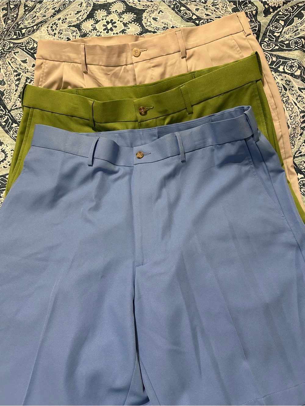 Belk Men's Dress Shorts in Light Blue, Olive Green & Beige. 9 inch inseam